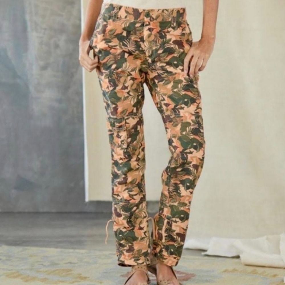 Sundance Lagoon Camo Linen Blend High Rise Cargo Ankle Pants 4